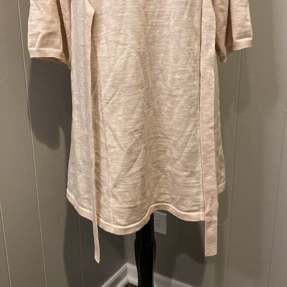 BCBG Maxazria Medium Short Dress. Cropped sleeves. Wide crewneck. Tan. - Picture 2 of 9